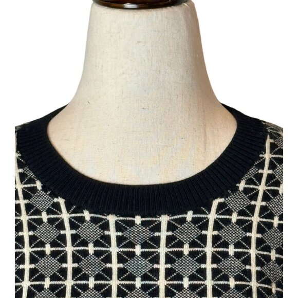 Jason Wu Sweater Womens Small Black Ivory Wool Knit Crew Neck Fair Isle Pullover - Picture 8 of 11